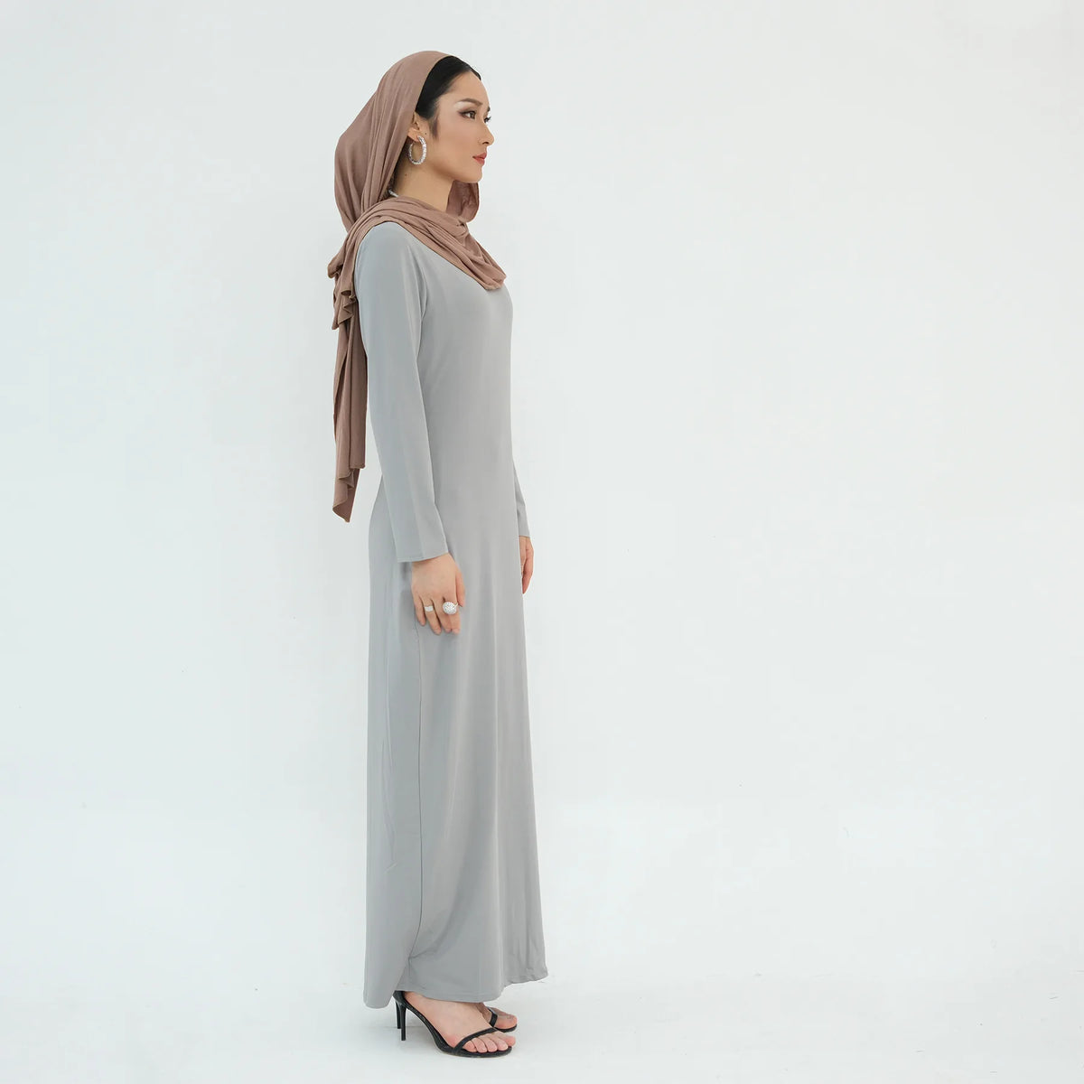 2025 Ramadan Muslim Women Abaya Islamic Stretch Underskirt - Solid Milk Silk Layering Dress Modest Elastic Inner Slip