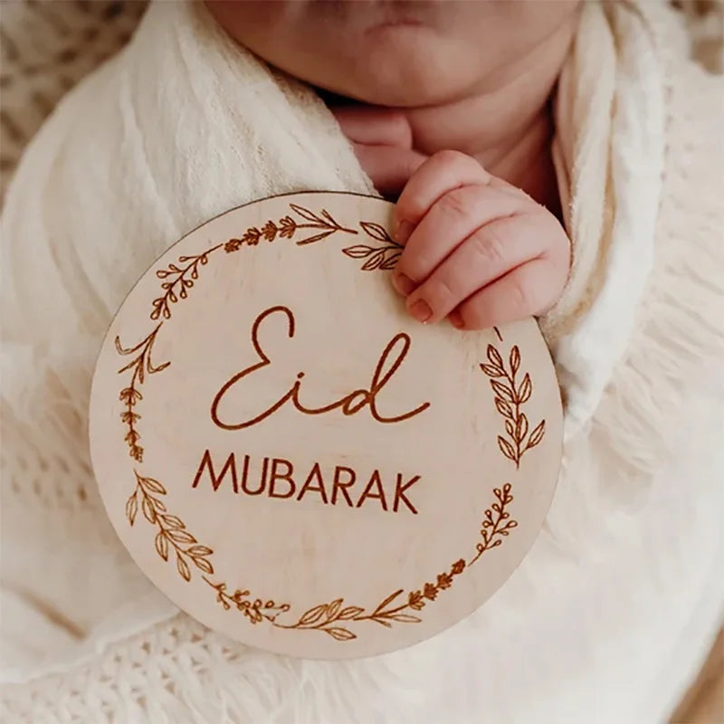 Islamic Wooden Milestone Card Muslim First Eid 1st Ramadan Kareem Photo Props Baby Shower Eid Mubarak Gift Newborn Shooting