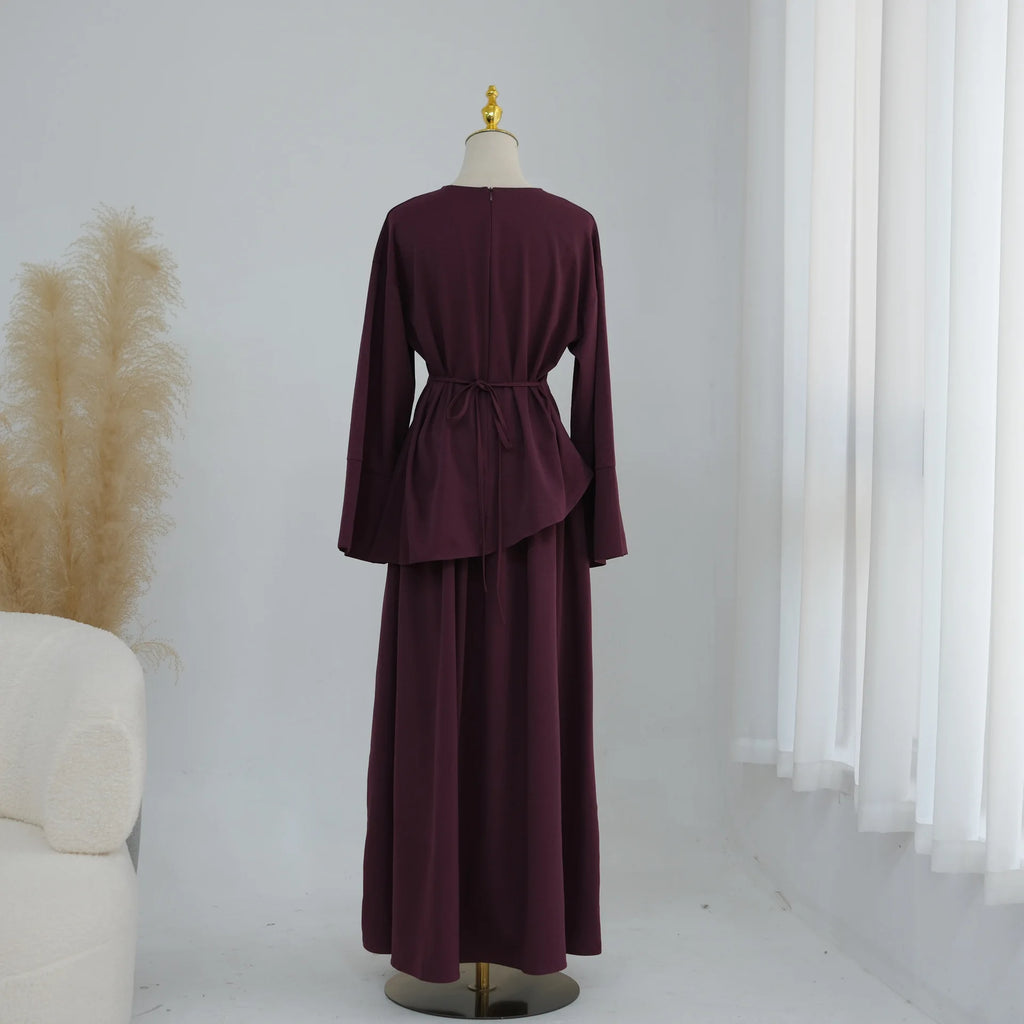 Elegant Muslim Women 2 Piece Abaya Set Ramadan Modest Summer Daily Turkey Top and Skirt Suit Islamic Casual Outfit for Eid