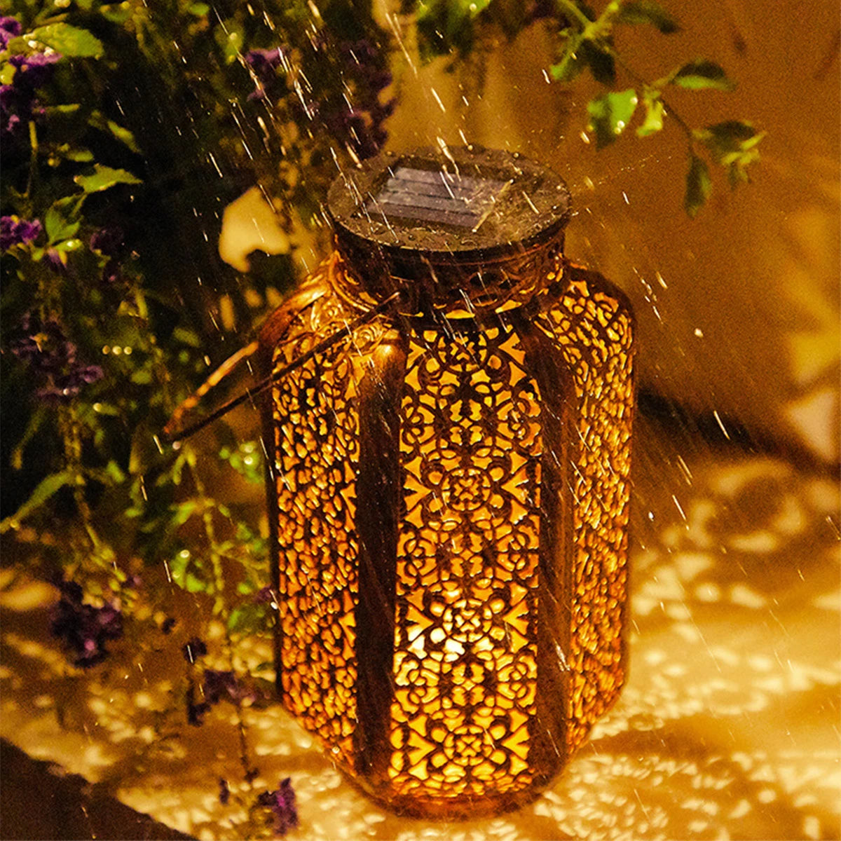 Solar Lanterns Outdoor Waterproof Garden Solar Light Hanging Decor Hollow Out Retro Metal Solar Lights Yard, Patio, Garden Decor