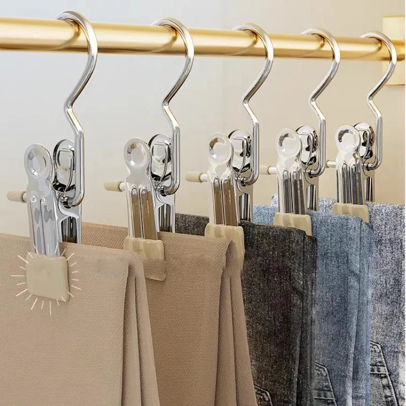 10pcs Stainless Steel Clothespins Laundry Clothes Pegs With Hook Portable Hanging Clothes Clip Wardrobe Clothes Organizer Hanger