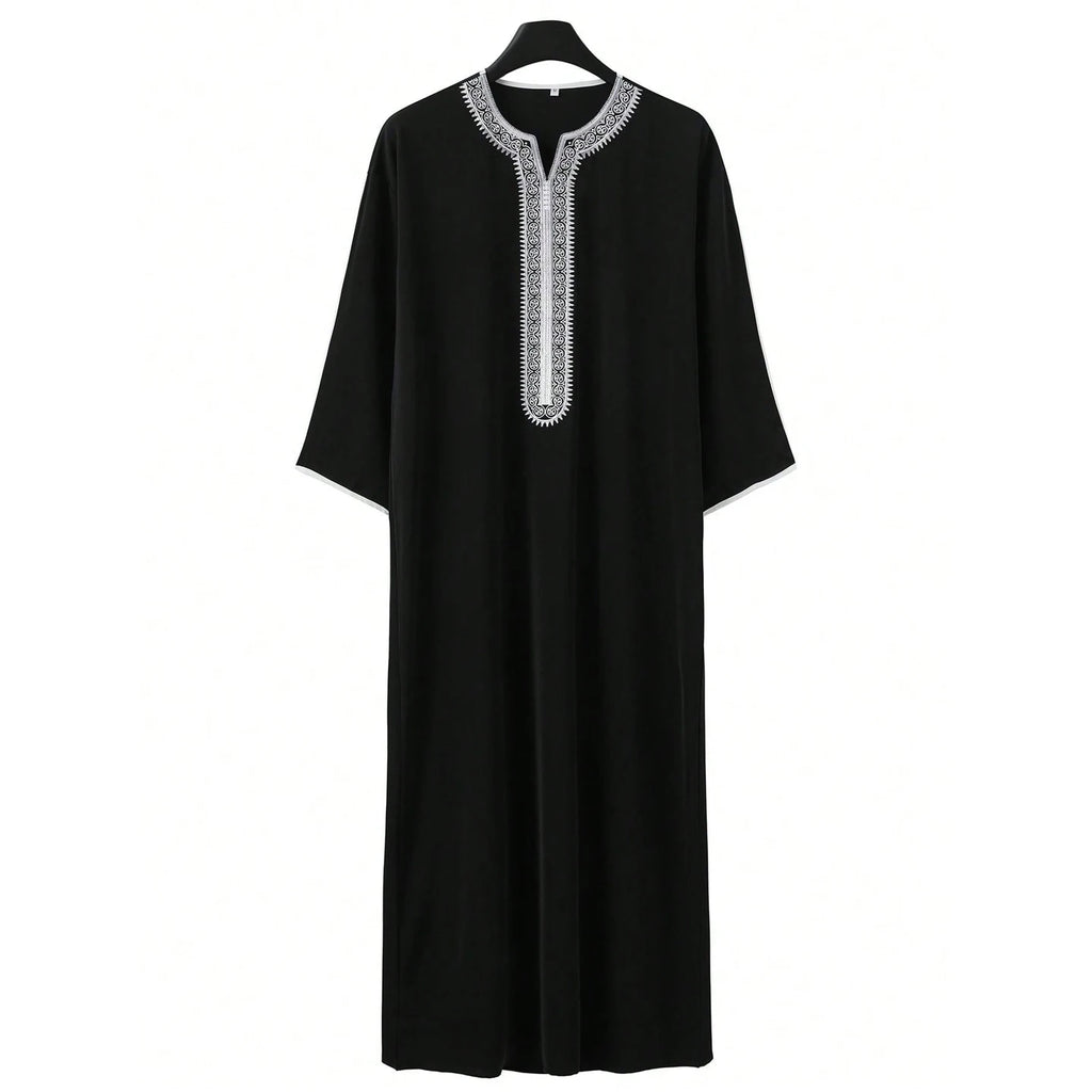 New Islamic Muslim Men's Thobe Long-sleeved Classic Embroidery Robe Arabic Ethnic Style Men's Casual Formal Robe Prayer Dress