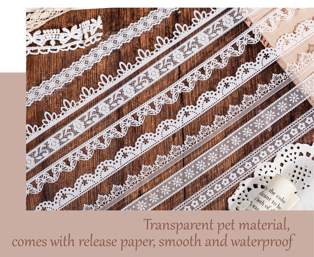 1Roll Lace Series PET Tape Scrapbooking Decoration Stickers Perfect for Collage Journaling Craft Diy Supplies
