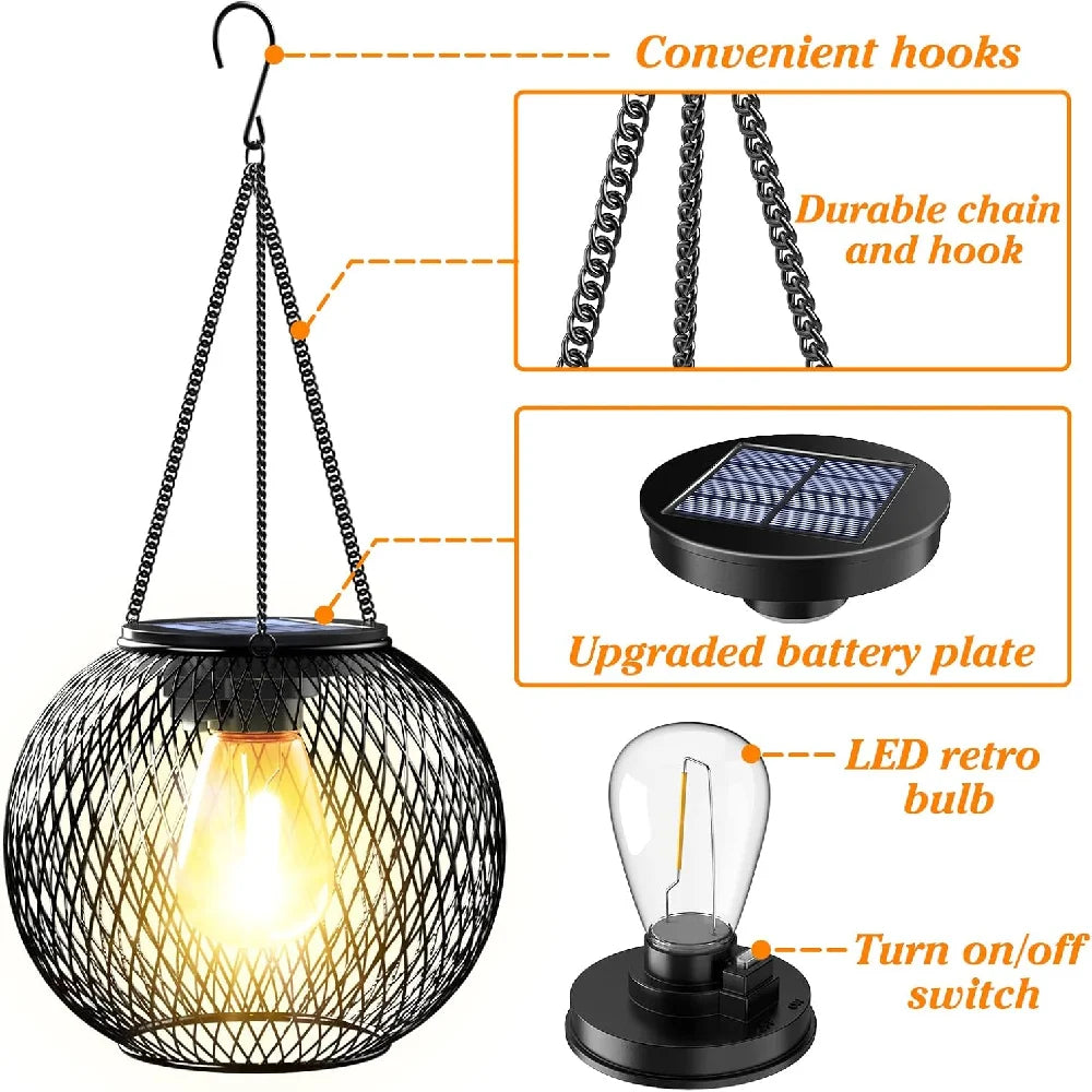 1/2PCS Outdoor Solar Lantern IP44 Waterproof Solar Powered Metal Hanging Lights for Garden Patio Deck Paths Decorative Lighting