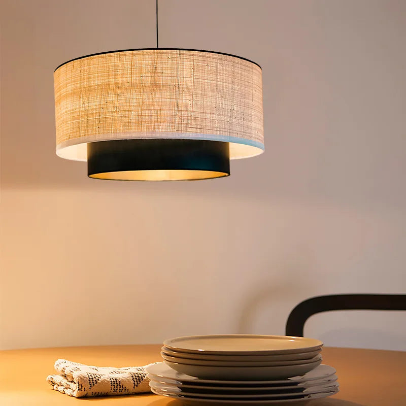 Japanese wicker lantern pendant lamp Wabi Sabi black fabric lamp Nordic Bedroom Droplight B&B dining room designer Suspend Lamp