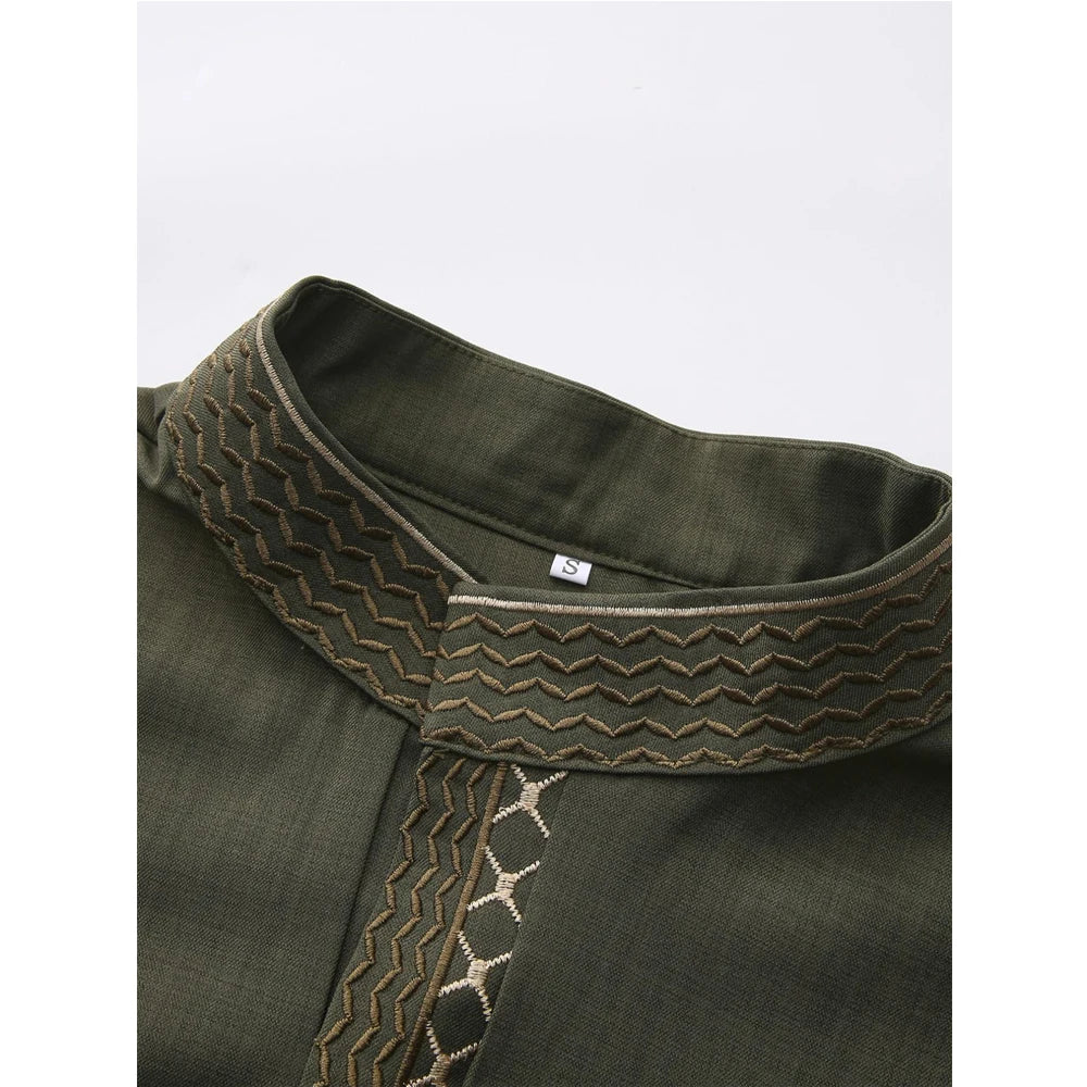 New Islamic Muslim Men's Thobe Long-sleeved Classic Embroidery Robe Arabic Ethnic Style Men's Casual Formal Robe Prayer Dress