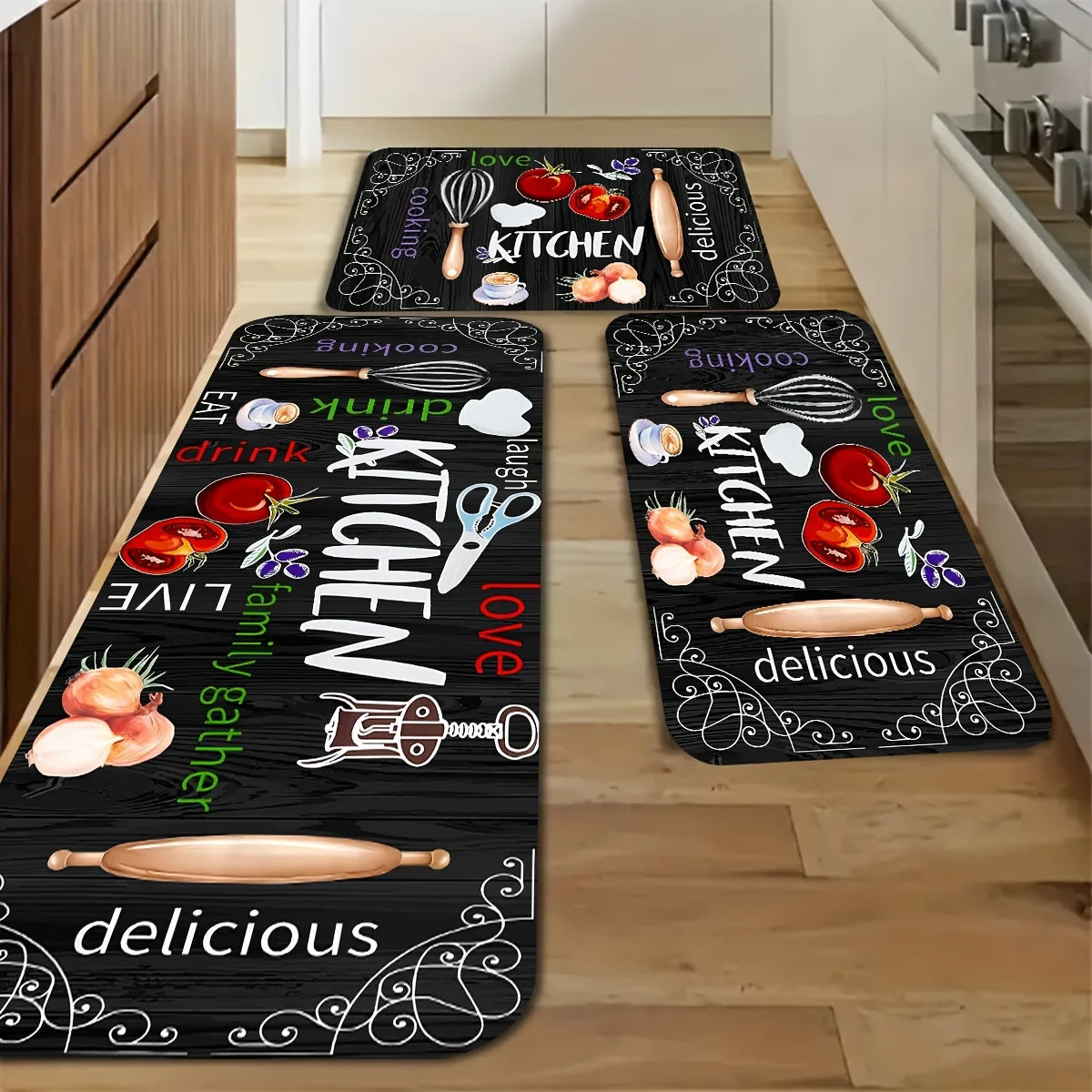 Kitchen Knives, Forks Cooking Utensils Vegetables Set, Printed Rug Indoor And Outdoor Entrance Door Laundry Room Bathroom Pad