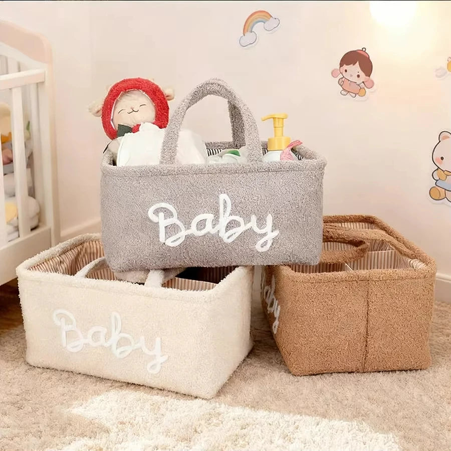 eddy Fleece Baby Diaper Caddy Organizer Portable Nursery Storage Basket for Diapers Wipes Toys Changing Bag