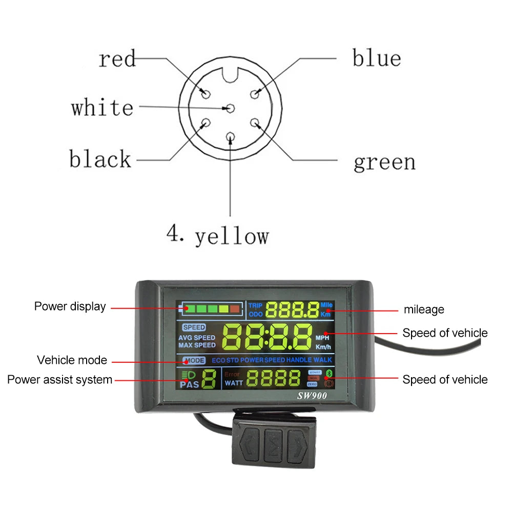 1 Set 5 Pin / 6 Pin E-bike Electric Bicycle E-Scooter LCD Display Color Screen Intelligent Instrument Durable And Practical
