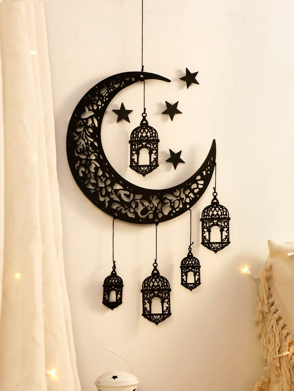 Hohle Mond- und Sternlaterne aus Holz – DIY-Ramadan-Hängedekoration, islamische Eid Mubarak-Festivaldekorationen, Ornament islamische Geschenke