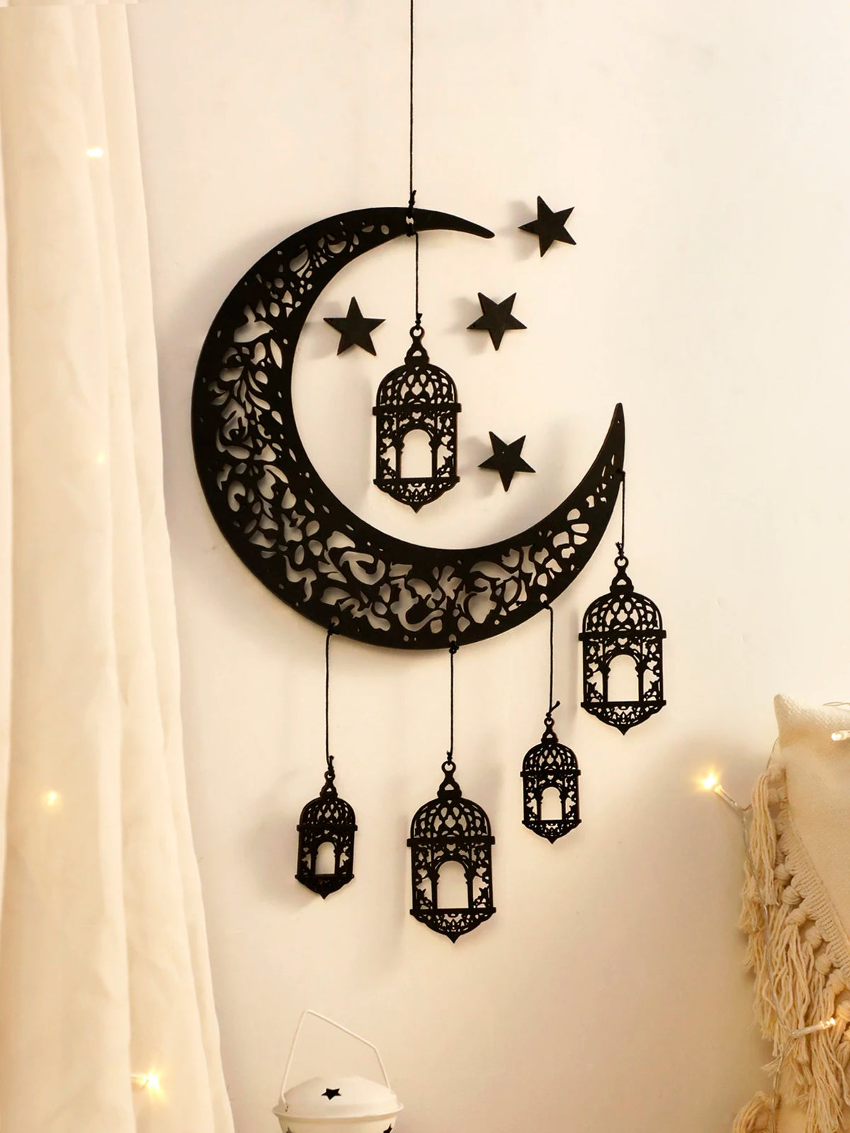 Hohle Mond- und Sternlaterne aus Holz – DIY-Ramadan-Hängedekoration, islamische Eid Mubarak-Festivaldekorationen, Ornament islamische Geschenke