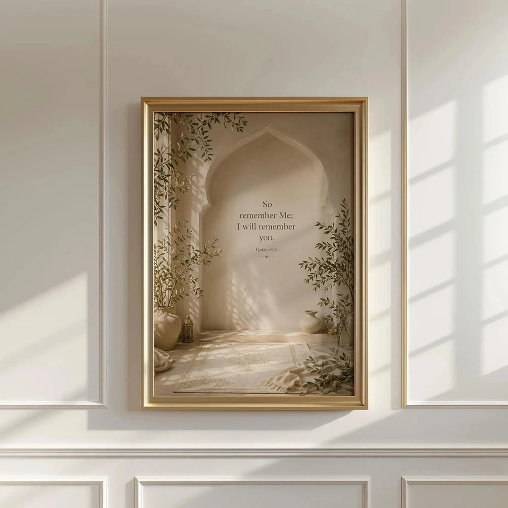 Islamische Koranvers-Wandkunst, „Remember Me“-Druck, weibliche muslimische Gebetsraumdekoration, neutrales islamisches Ramadan-Poster, ohne Rahmen
