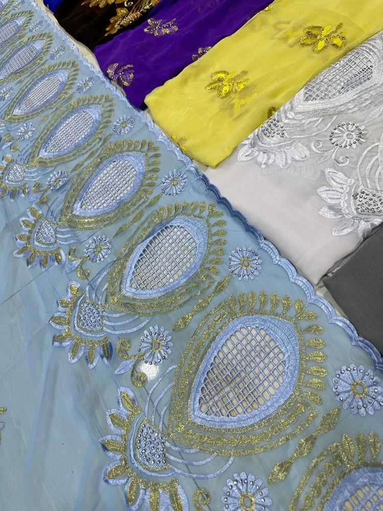 Fashionable Islamic New 2025 Dubai African Chiffon Hijab Pashmina Large Embroidered Shawl for Muslim Women Turban Headscar
