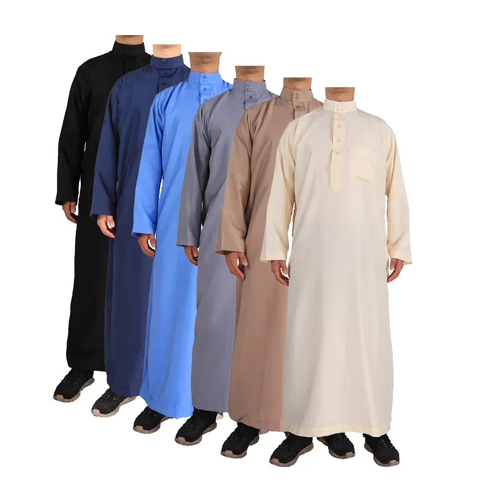 Islamic Clothing Men Solid Long Sleeve Loose Muslim Male Saudi Arabia Pakistan Kurta Muslim Costumes Muslim Dress Kaftan Thobe
