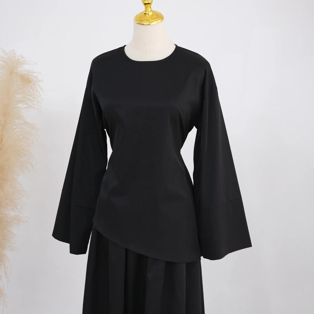 Elegant Muslim Women 2 Piece Abaya Set Ramadan Modest Summer Daily Turkey Top and Skirt Suit Islamic Casual Outfit for Eid