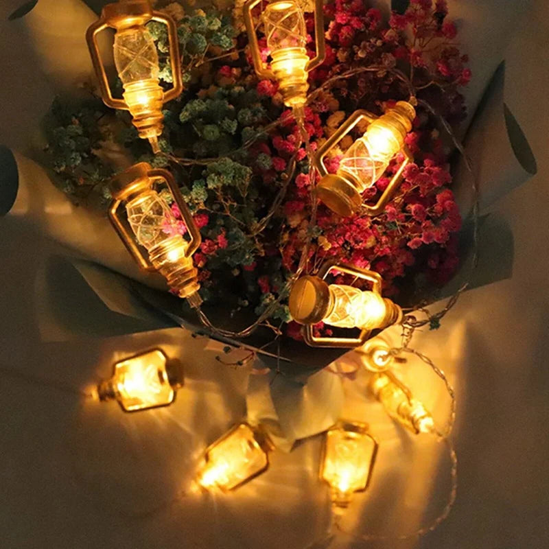 1Pack Battery Powered Lantern String Lights LED Kerosene Bottle RAMADAM String Light For Garden Wedding Holiday Party Decoration