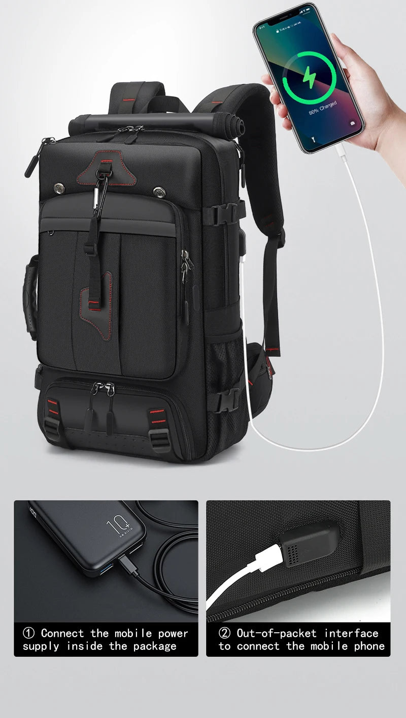 Reiserucksack mit großer Kapazität, 17-Zoll-Laptopfach, mit separatem Fach für trockene und nasse Gegenstände, Wanderrucksack für Herren.