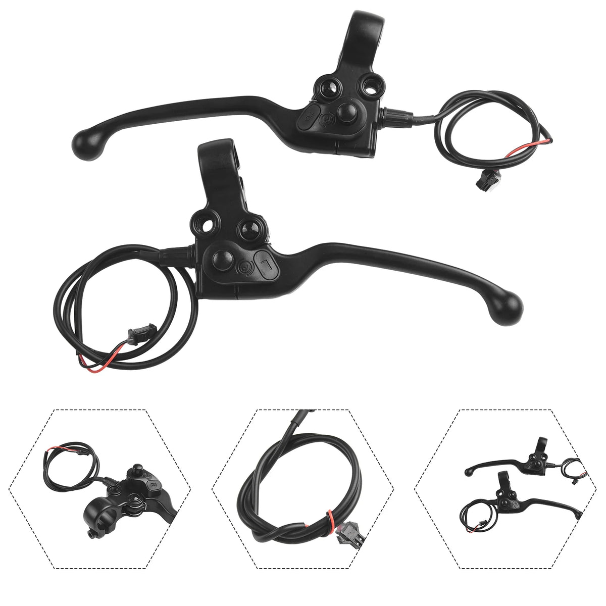 1 Pair E-Bike Mechanical Brake Levers Electric Bicycle Part With Parking Button 2-pin Male Cycling Handle Ebike Accessories