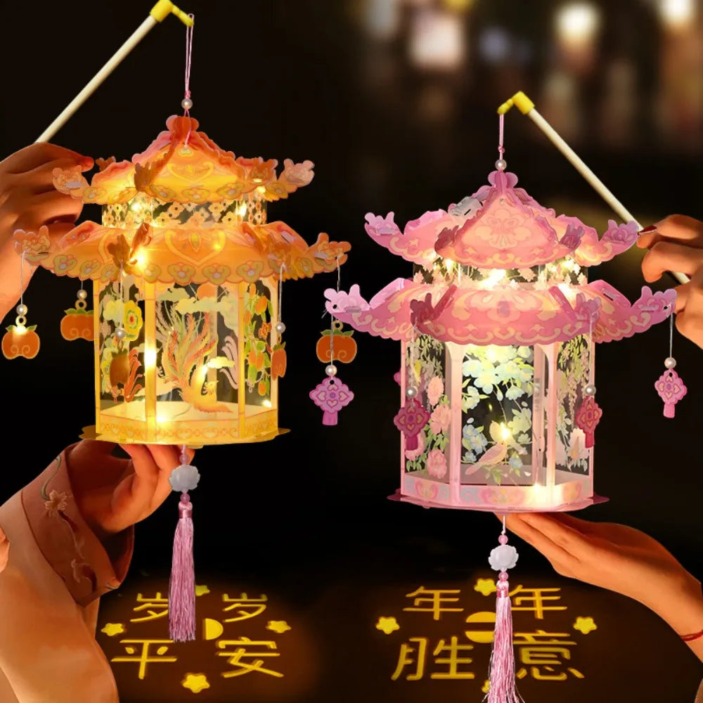 DIY Material Package Mid-Autumn Festival Lantern PVC Material Luminous Design Glowing Lantern Handheld Size Blessing Words
