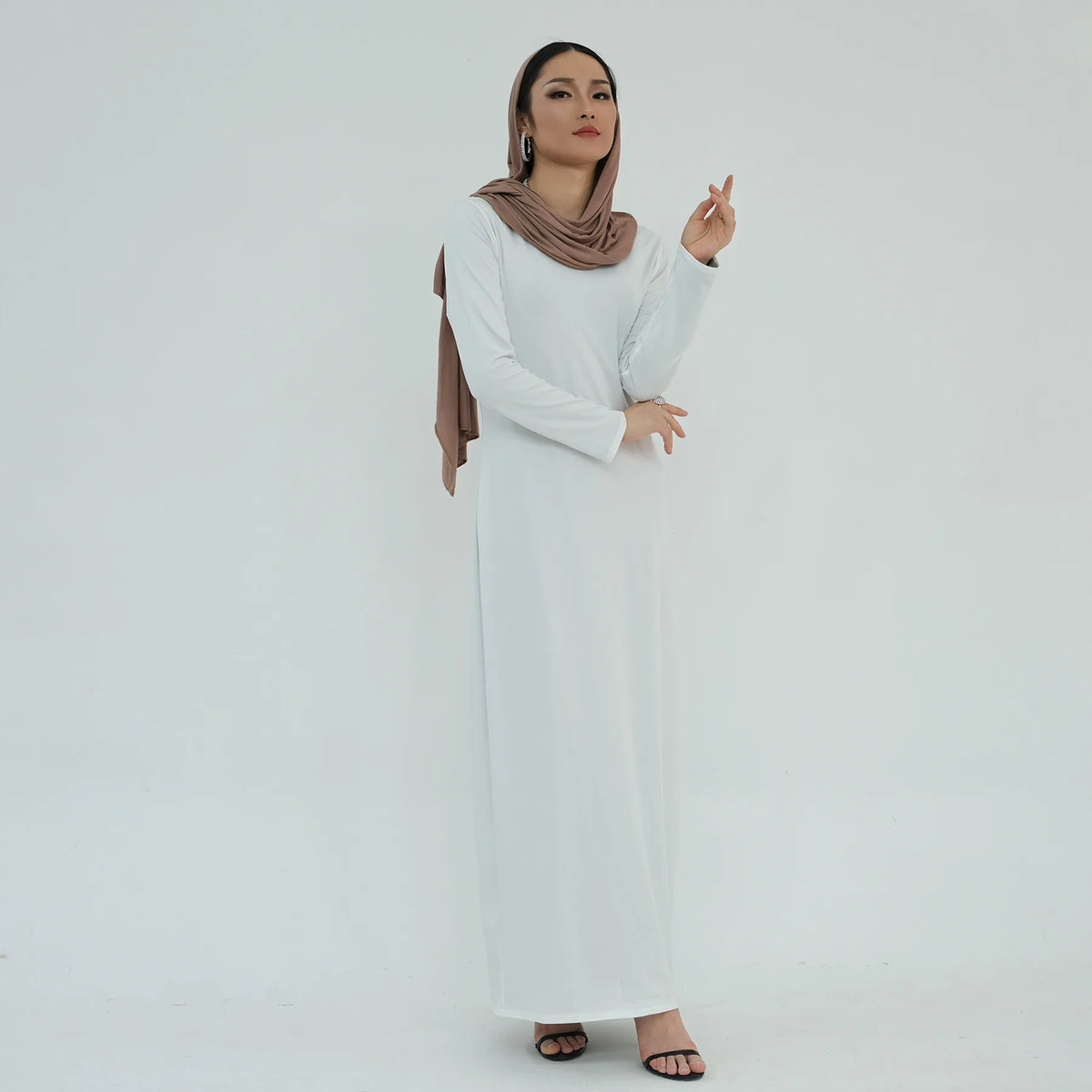 2025 Ramadan Muslim Women Abaya Islamic Stretch Underskirt - Solid Milk Silk Layering Dress Modest Elastic Inner Slip