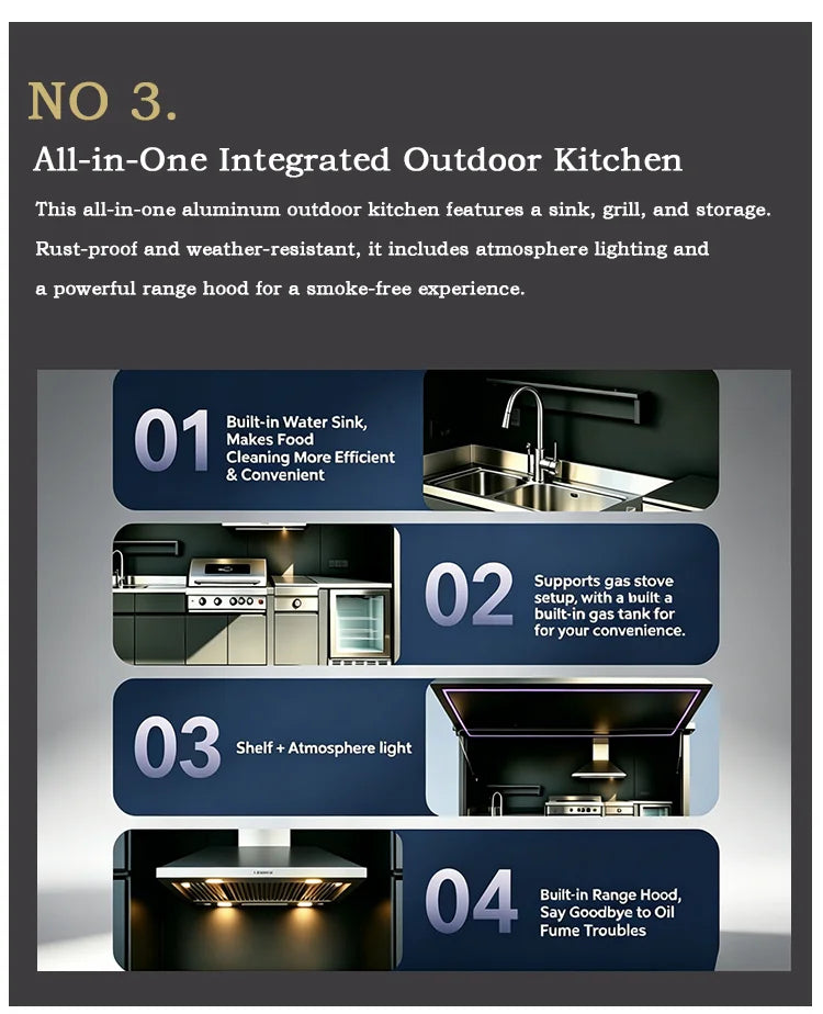 Wetterfester Outdoor-Küchenschrank Großer Stauraum Aluminium-Outdoor-Küchenschrank für Villa Garten Hinterhof BBQ Kochen