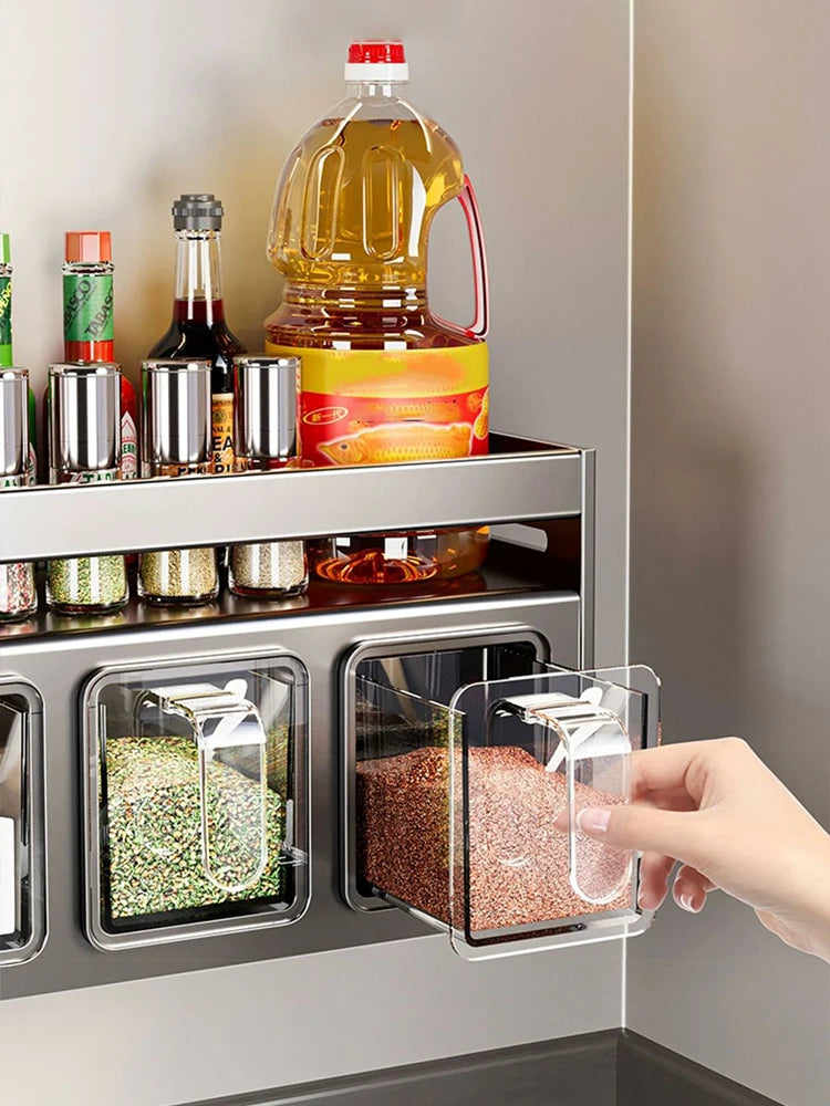 1 Equipped Kitchen Seasoning Shelf, No Drilling, Wall Hanging, Countertops, Cabinets, Multi-Functional Seasoning Storage Shelf