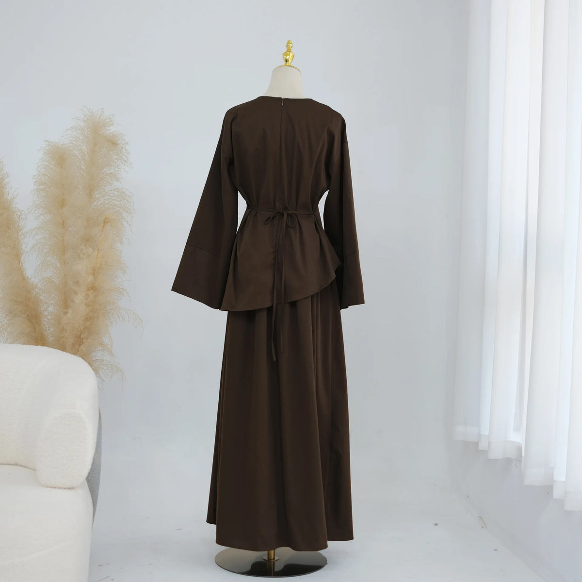 Elegant Muslim Women 2 Piece Abaya Set Ramadan Modest Summer Daily Turkey Top and Skirt Suit Islamic Casual Outfit for Eid