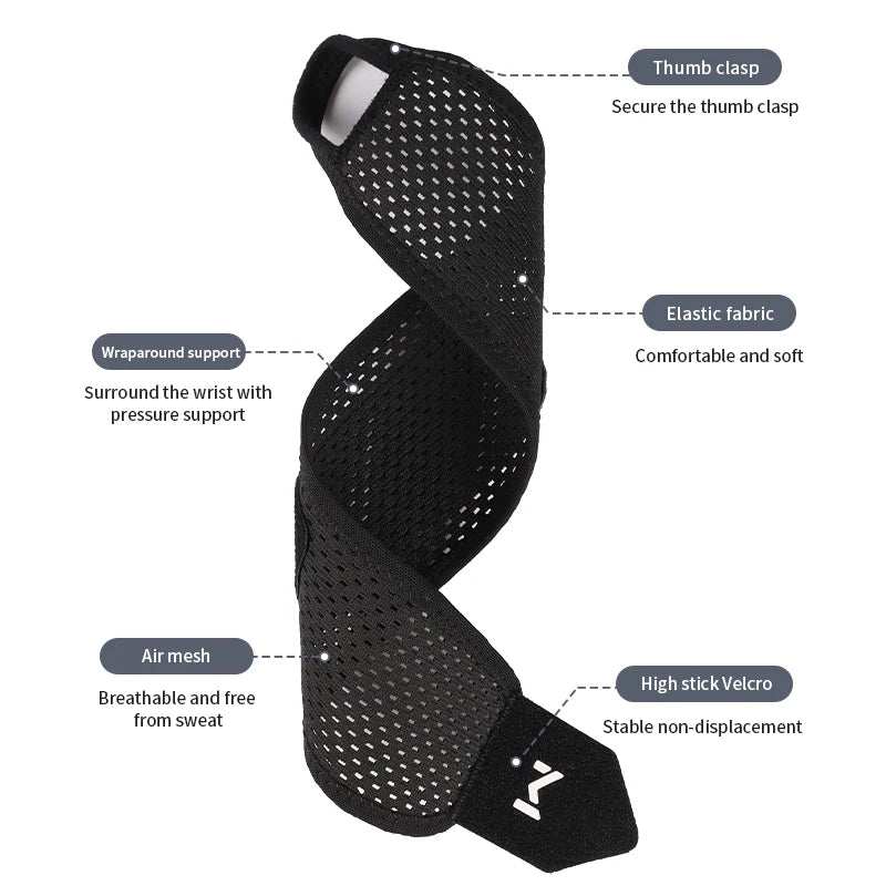 1pc Adjustable Wrist Strap Sports Wrist Support Brace Black Weightlifting Wristband For Men & Women Badminton Tennis Gym