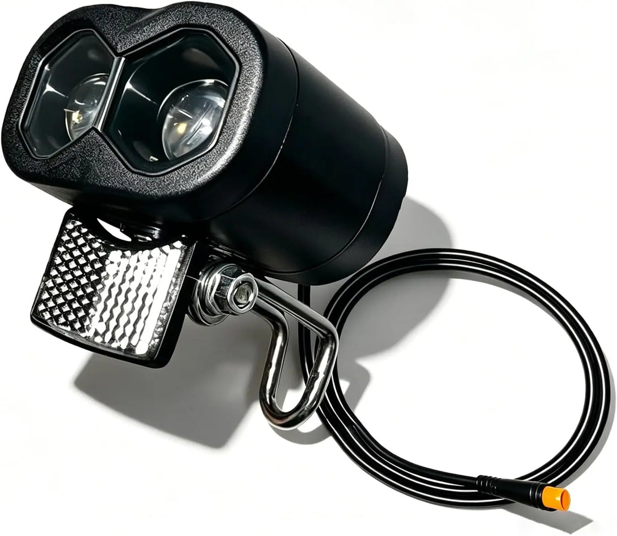 12V-60V universal ebike headlight with horn, IPX4 waterproof, 115Lux low beam, 2/3-pin plug, riser mount for e-bikes & scooters