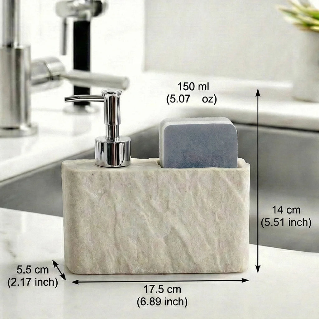Kitchen Soap Dispenser with Sponge Holder, 2-in-1 Resin Stone Texture Dish Soap Pump and Caddy Organizer for Kitchen