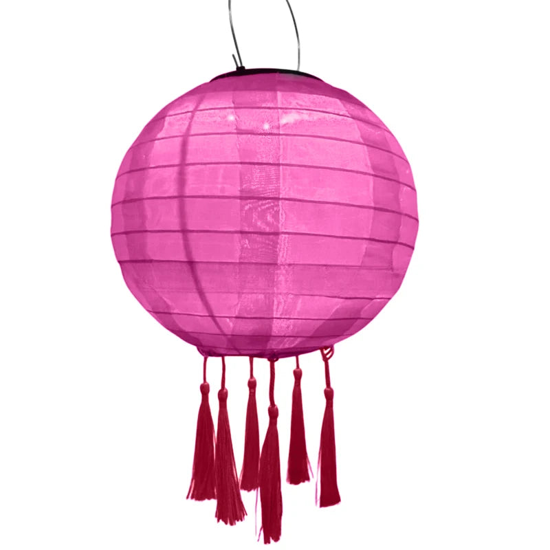 12 Inch Waterproof Solar Chinese Lantern Cloth Hanging Lamp Outdoor Festival Wedding Birthday Party Garden Hanging Lamp Decor