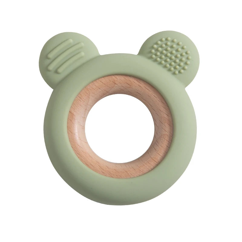 1PC Baby Silicone Wooden Teether Ring Cute Bear Infant Nursing Teething Toys Newborn Health Care Chewing Toy Baby Accessories