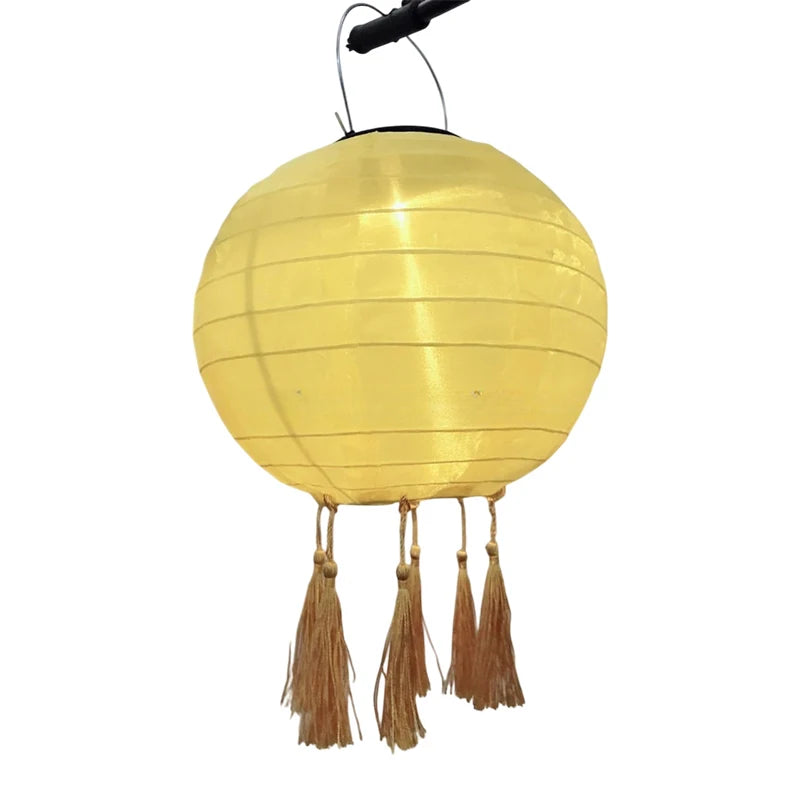 12 Inch Waterproof Solar Chinese Lantern Cloth Hanging Lamp Outdoor Festival Wedding Birthday Party Garden Hanging Lamp Decor