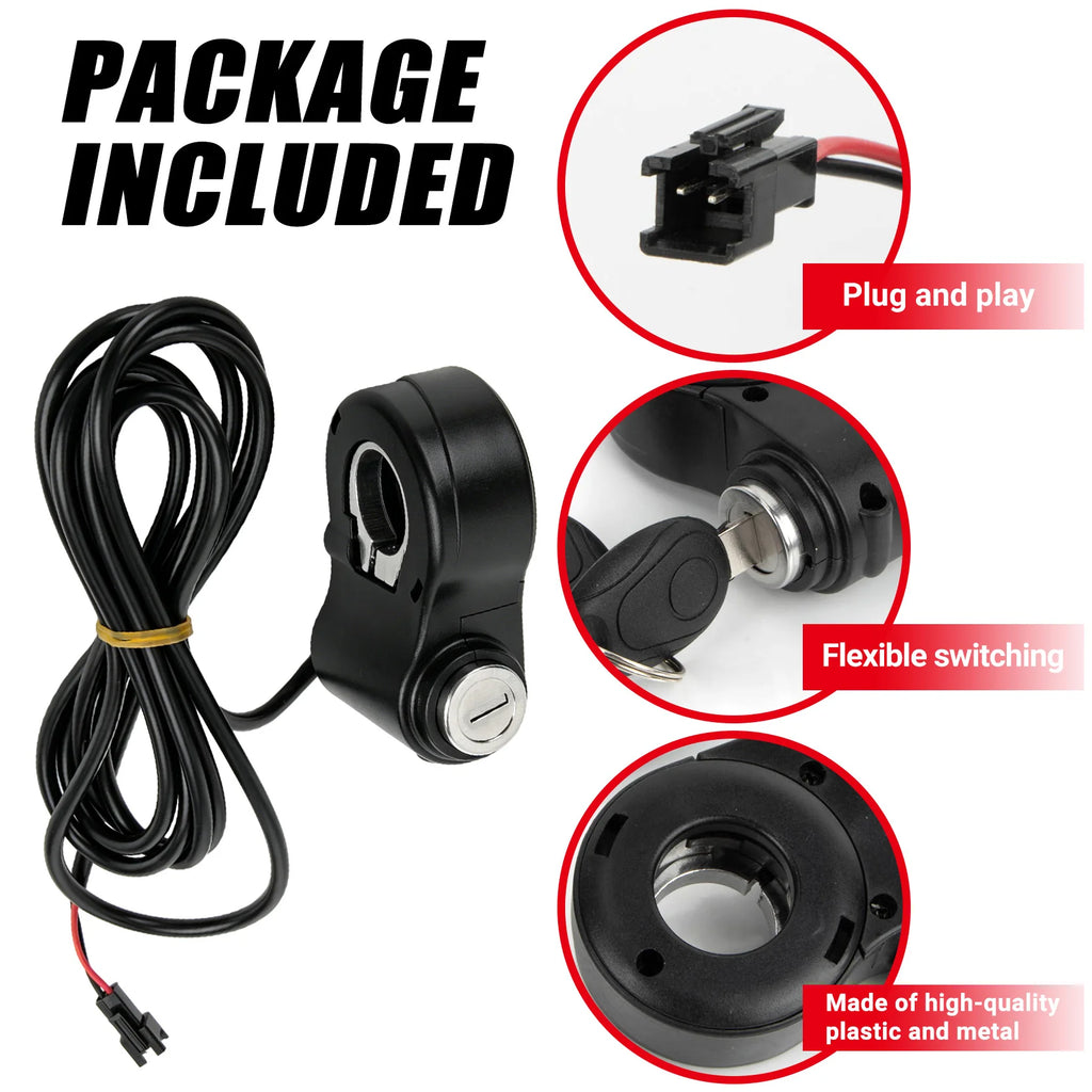 12V-72V Ebike Key Ignition 2 Wires Ignition Lock Key Switch with 2 Key for Super 73 for Ridstar Q20 Electric E-Scooter Universal