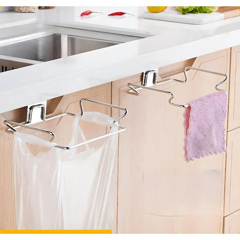 Kitchen Trash Rack Cabinet Door Garbage Bags Holder Stainless Steel Closet Garbage Storage Holder
