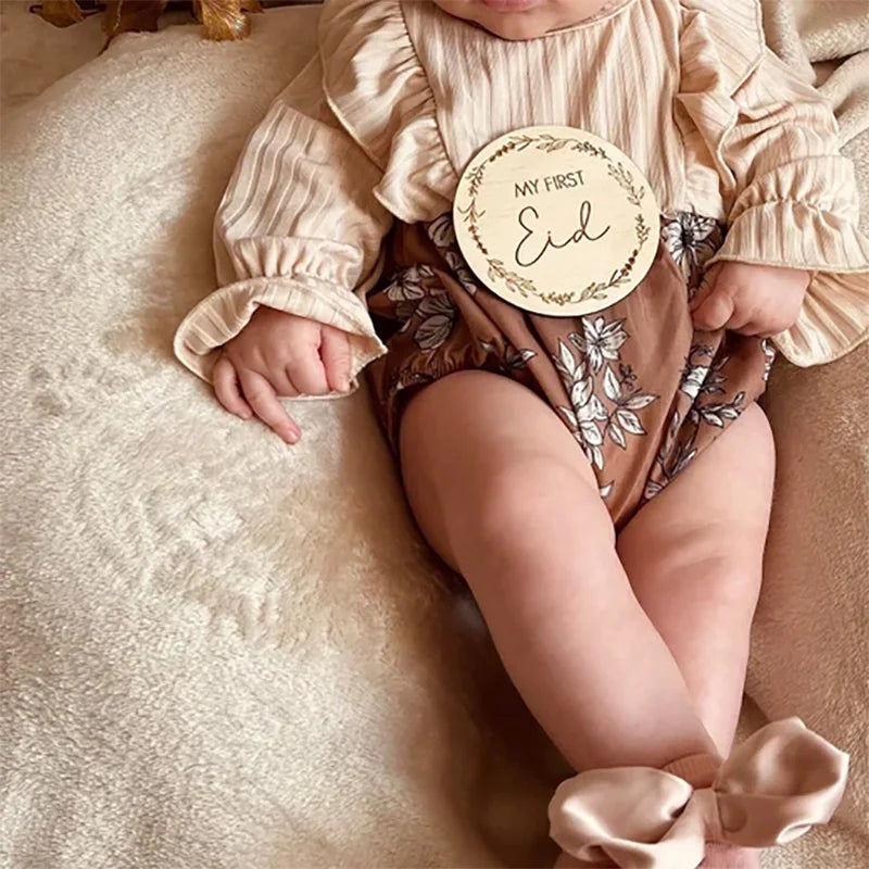 Islamic Wooden Milestone Card Muslim First Eid 1st Ramadan Kareem Photo Props Baby Shower Eid Mubarak Gift Newborn Shooting