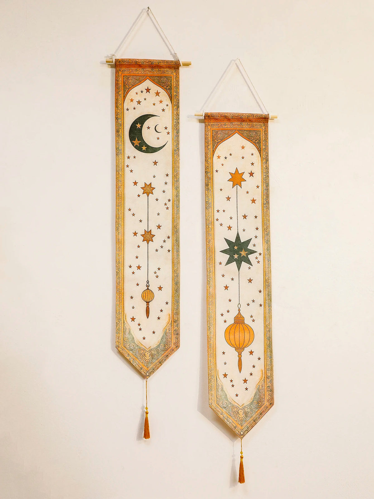 Islamic Ramadan Wall Banner Moon Star Lantern Tapestry for Eid Mubarak Kareem Muslim Festival Home Decor Hanging Ornaments Gifts