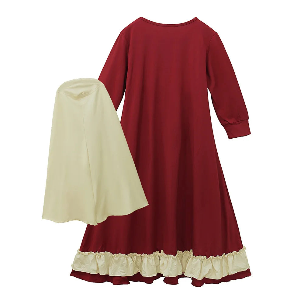 Muslim Ramadan 2Pcs Islamic Girls Modest Prayer Gown Long Sleeve Dress Hijab Arabic Kids Abayas Dubai Kaftan Robe with Headscarf