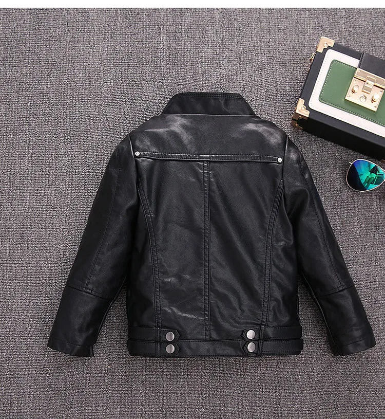 2-14 Years Old Girls Faux Leather Jacket Children PU Coat Long Sleeve Zip Belt Locomotive Jacket Stylish Teen Kids Boys Jackets