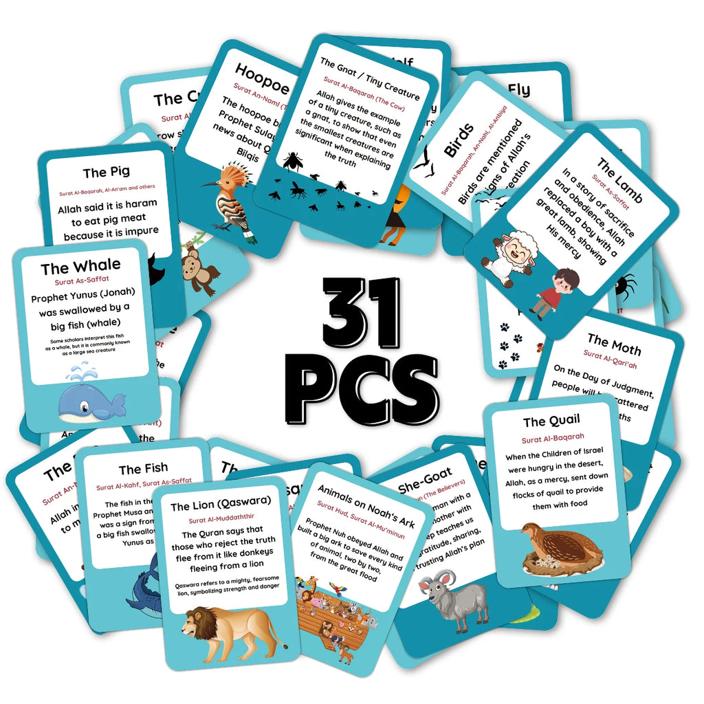 31pcs Islamic Animal Flashcards For Discover Quran Creatures,Arabic Language Learning Materials,For Ramadan Gift,Muslim Learning
