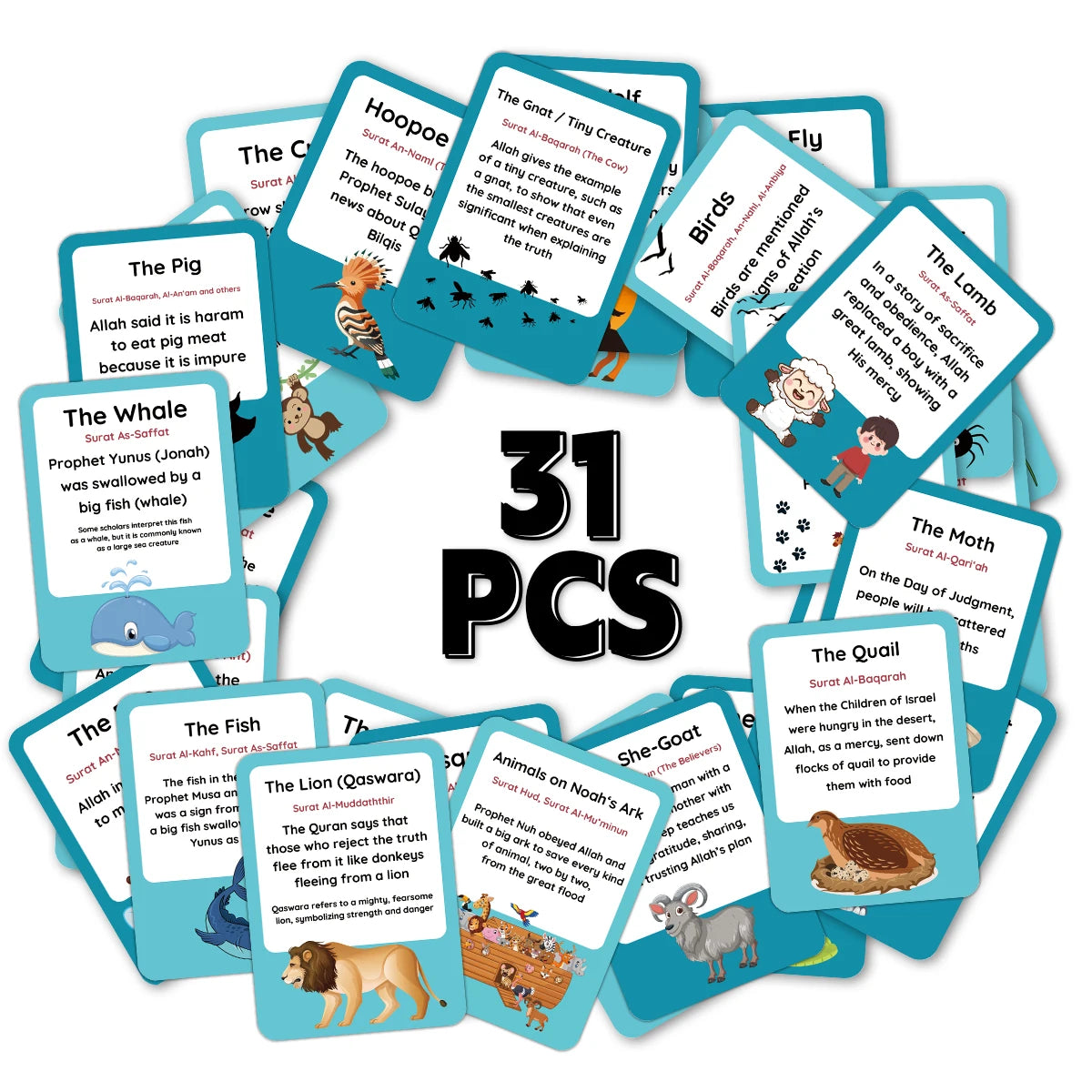 31pcs Islamic Animal Flashcards For Discover Quran Creatures,Arabic Language Learning Materials,For Ramadan Gift,Muslim Learning