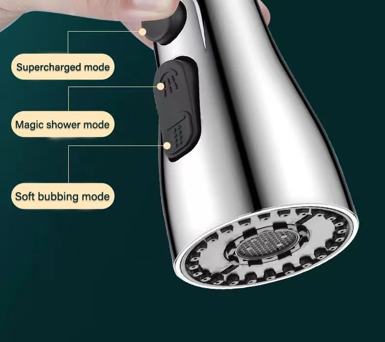 3 In 1 Kitchen Faucet Extender Universal 360° Rotate Pull Out Kitchen Tap Multi-mode Strong Flushing Booster Kitchen Accessories