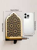 Islamic Ramadan Wood Wall Shelf Geometric Gold Black Acrylic Hanging Shelf for Eid Mubarak Kareem Candle Incense Home Decor Gift
