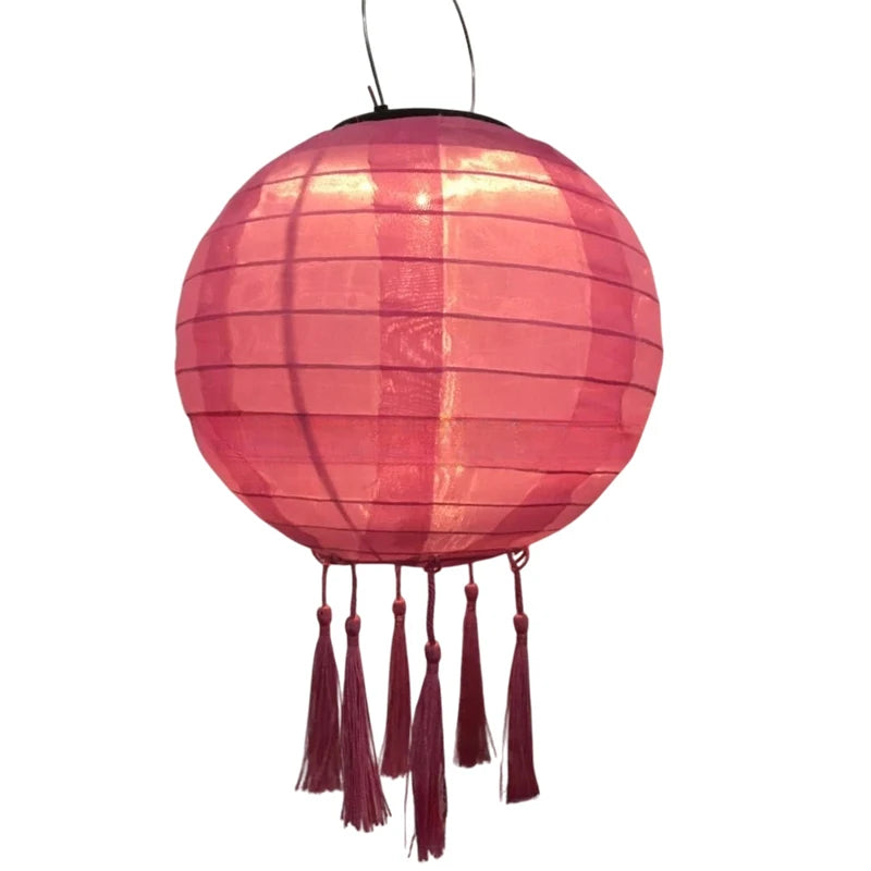 12 Inch Waterproof Solar Chinese Lantern Cloth Hanging Lamp Outdoor Festival Wedding Birthday Party Garden Hanging Lamp Decor