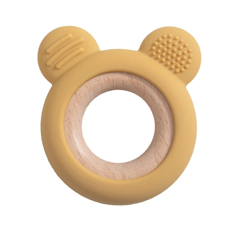 1PC Baby Silicone Wooden Teether Ring Cute Bear Infant Nursing Teething Toys Newborn Health Care Chewing Toy Baby Accessories