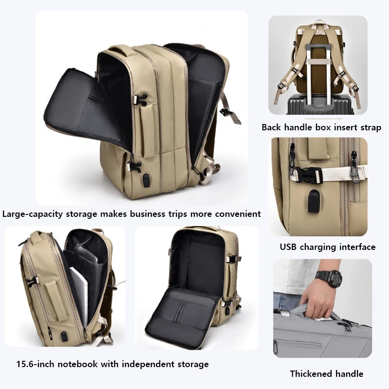 Weixier 16-Zoll-High-End-Rucksack für Herren mit großem Fassungsvermögen, Computertasche, High-End-Business-Tasche, erweiterbarer Rucksack, Hexe, USB