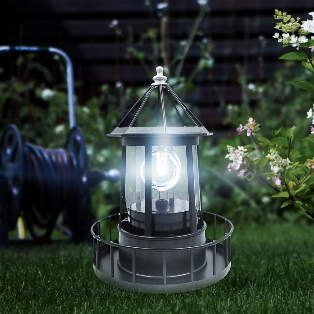 LED Solar Rotating Lighthouse Light Solar Garden Lights Outdoor Garden Decoration Lantern for Pathway Patio Garden Courtyard