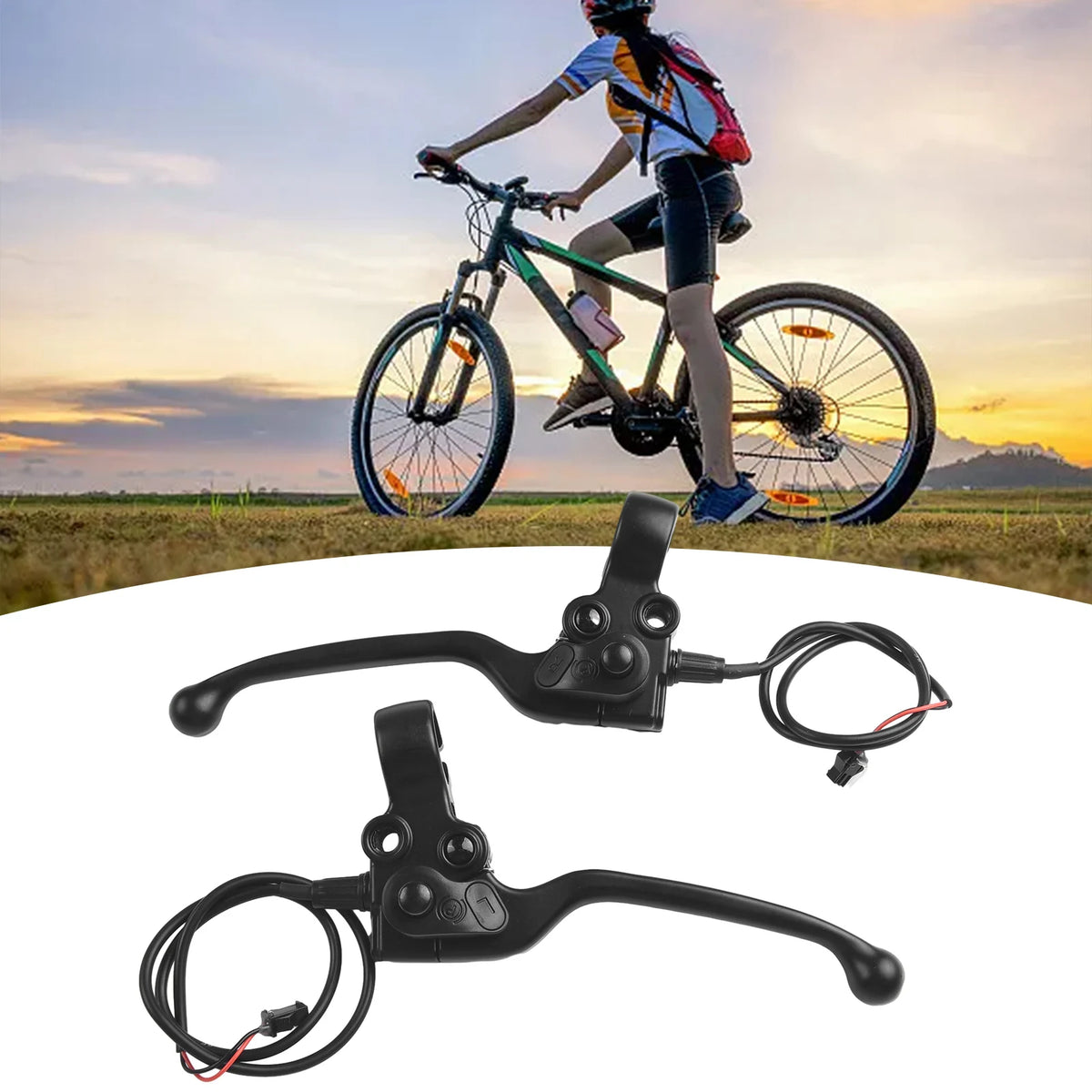 1 Pair E-Bike Mechanical Brake Levers Electric Bicycle Part With Parking Button 2-pin Male Cycling Handle Ebike Accessories