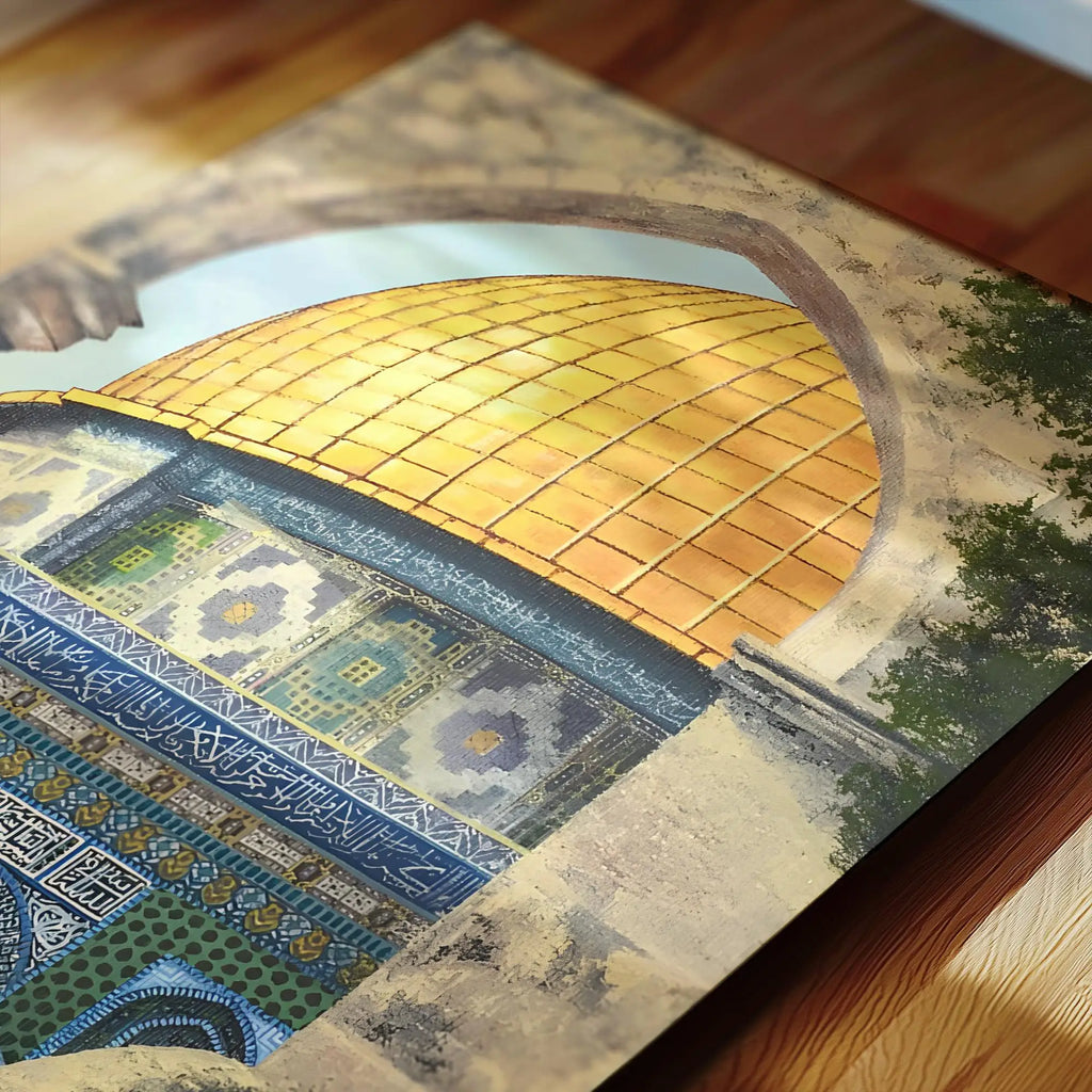 Wandkunst der Al Aqsa-Moschee, islamische Kunst für Wohnzimmer, goldenes Kuppelposter, Palästina-Kunstdrucke, Moschee-Druck, Heimdekoration, Geschenk