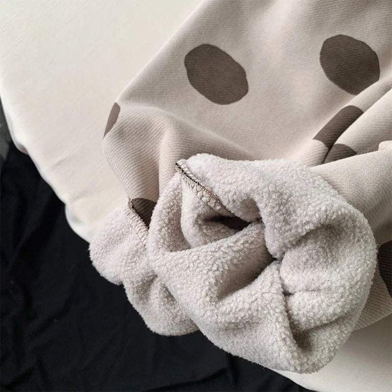 2025 New Winter Children Dot Print Trousers Plus Velvet Thick Girls Harem Pants Baby Boys Fleece Casual Pants Kids Clothes